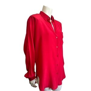 Red Silk Blouse Vintage CARRY BACK Luxurious Button Front Women’s Size 10